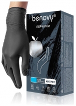 Перчатки BENOVY нитрил M, S, XS черные (50 пар)